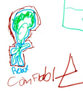 Work with children includes using drawings to help them to express their experiences of mindfulness.  Here a child drew how he felt relaxed and comfortable all over his body.